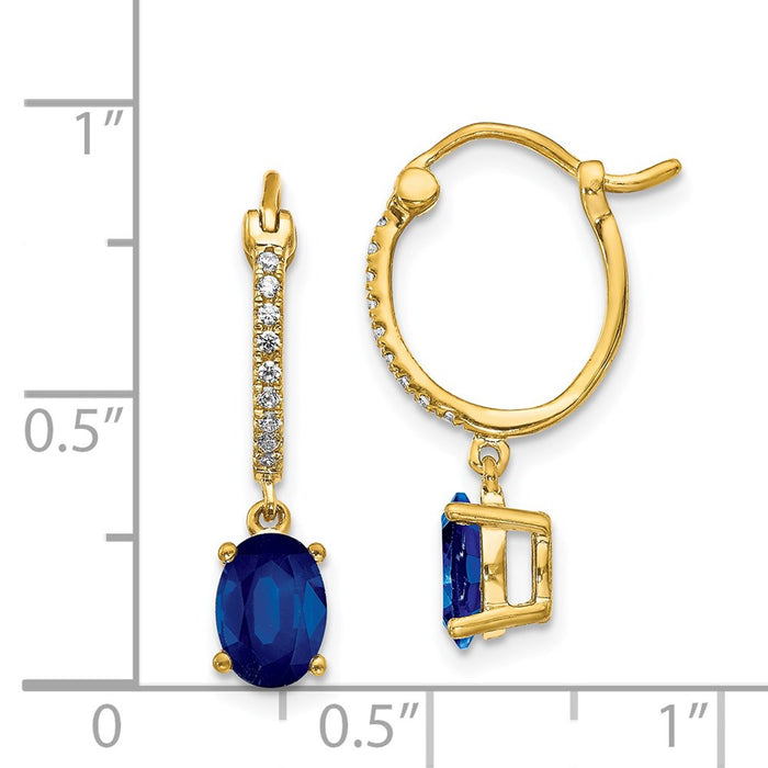 Exclusive 14K Gold Diamond & Sapphire Dangle Hoop Earrings - 1/10ct Luxury-4