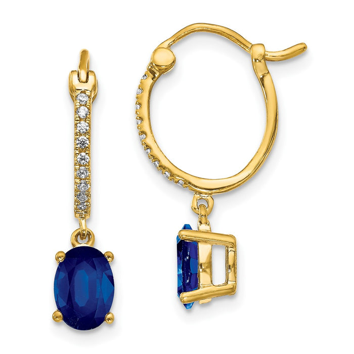 Exclusive 14K Gold Diamond & Sapphire Dangle Hoop Earrings - 1/10ct Luxury-1