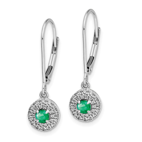 14K White Gold Halo Earrings with 1/5 Carat Diamonds & Emeralds