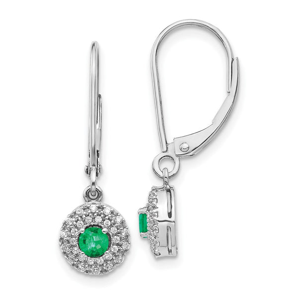 14K White Gold Halo Earrings with 1/5 Carat Diamonds & Emeralds