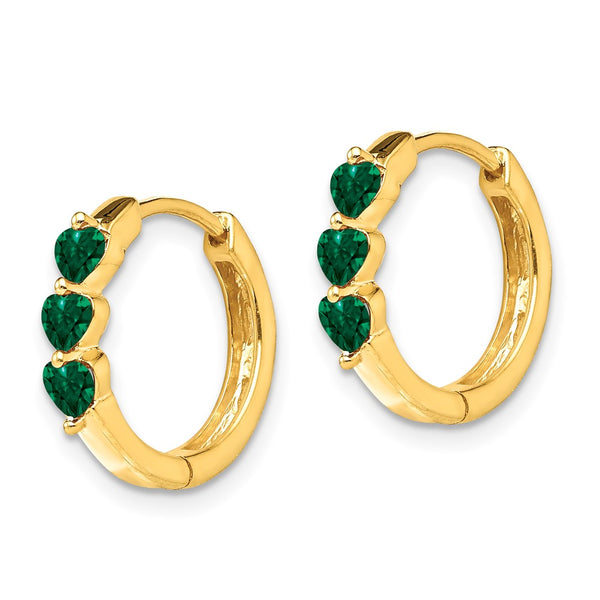 14K Gold-Plated Hinged Hoop Earrings with Created Emeralds