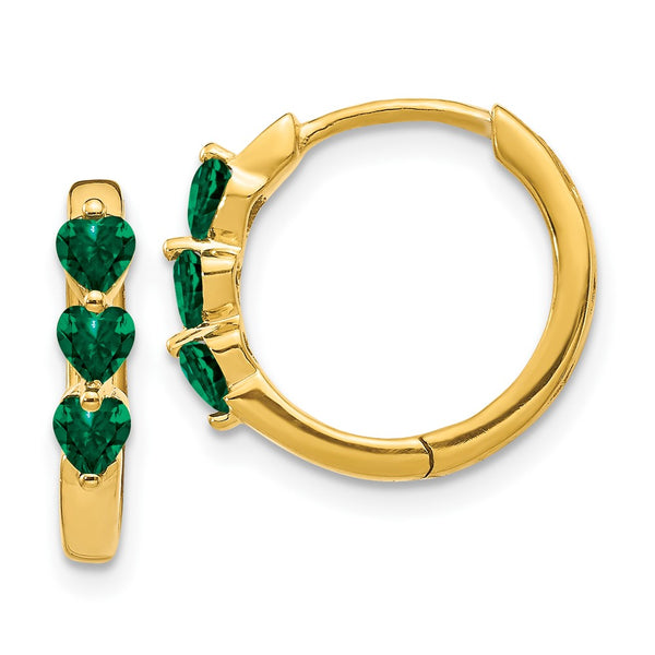 14K Gold-Plated Hinged Hoop Earrings with Created Emeralds