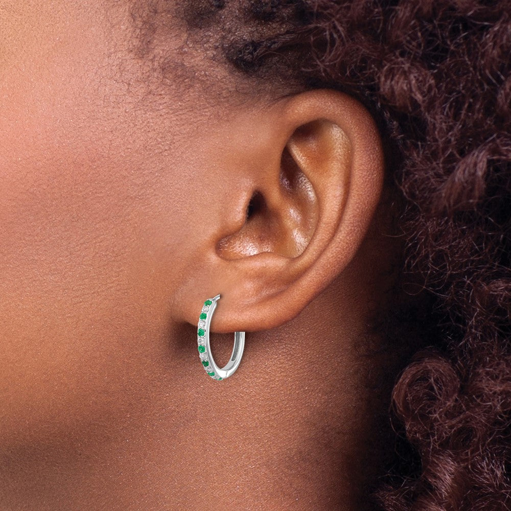 Buy 14K White Gold Hinged Hoop Earrings with Diamonds & Emeralds - Stylish Luxury