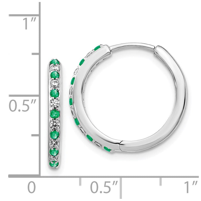 Buy 14K White Gold Hinged Hoop Earrings with Diamonds & Emeralds - Stylish Luxury-4