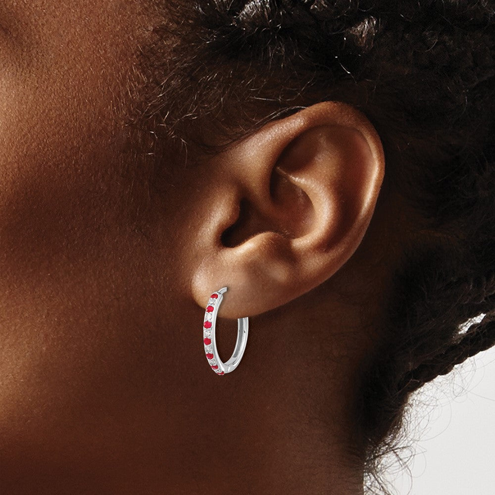 Buy Exclusive 14K White Gold Hinged Hoop Earrings with Diamonds & Rubies