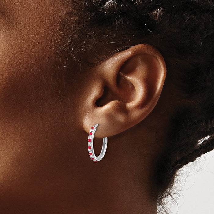Buy Exclusive 14K White Gold Hinged Hoop Earrings with Diamonds & Rubies-3