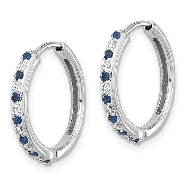 14K White Gold Hinged Hoop Earrings with Diamonds & Sapphires