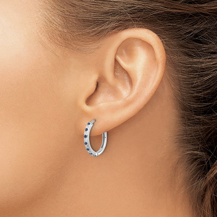 Shop Exclusive 14K White Gold Hinged Hoop Earrings with Diamonds & Sapphires-3