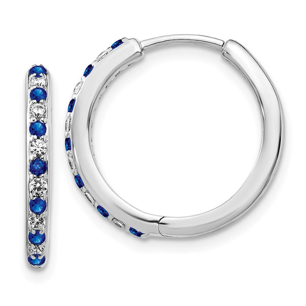 14K White Gold Hinged Hoop Earrings with Diamonds & Sapphires