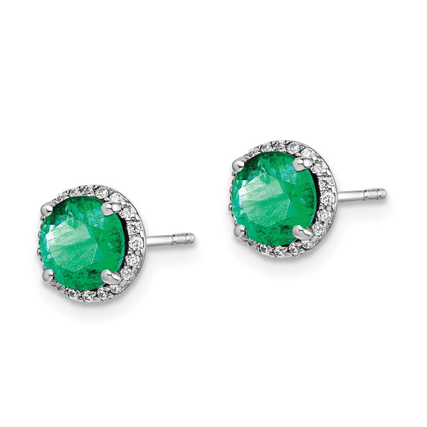14K White Gold Emerald & Diamond Stud Earrings - 1.5 Carats