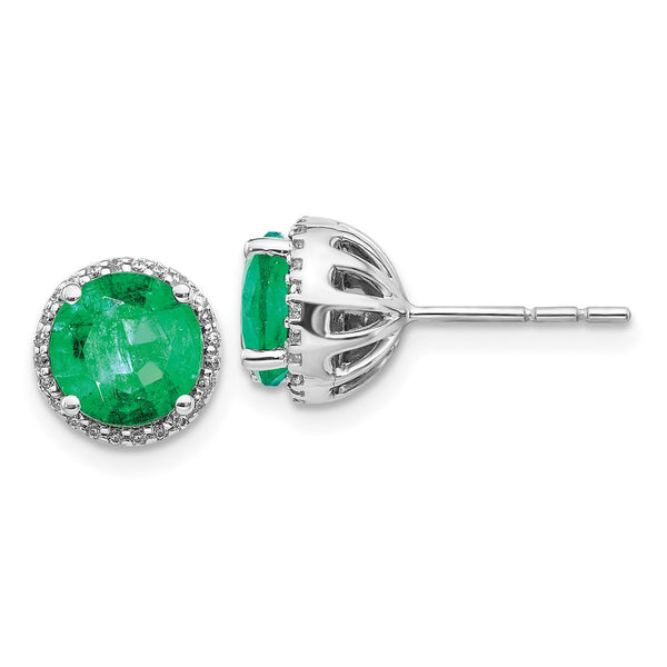 14K White Gold Emerald & Diamond Stud Earrings - 1.5 Carats