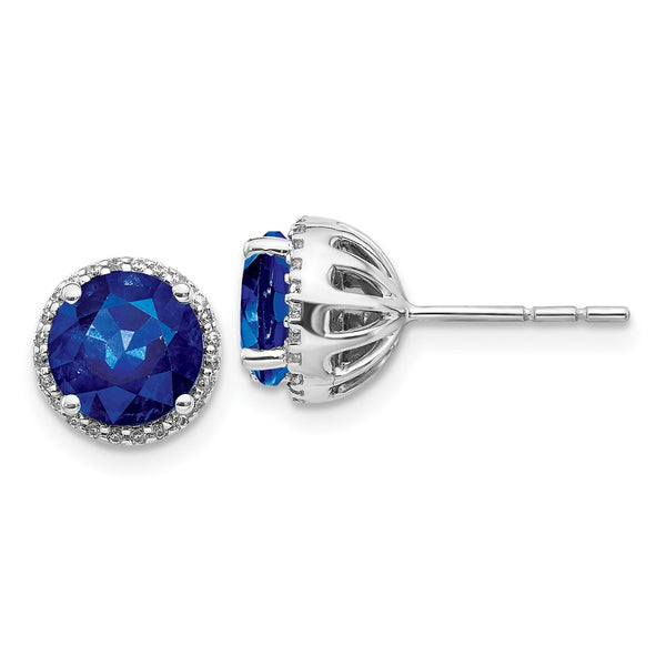 14K White Gold Sapphire & Diamond Stud Earrings - Style GR1-1021016