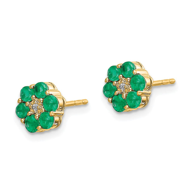 10K Gold & Rhodium Emerald Diamond Stud Earrings