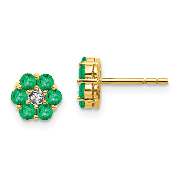 10K Gold & Rhodium Emerald Diamond Stud Earrings