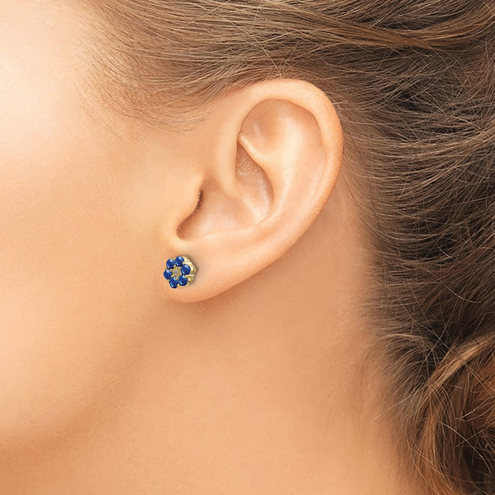 Exclusive 10K Gold Rhodium-Plated Sapphire & Diamond Stud Earrings - Affordable Luxury