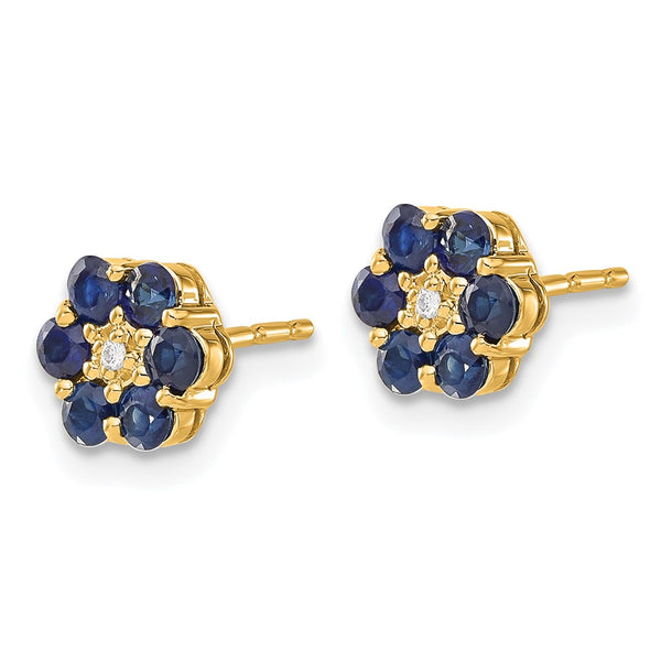14K Gold Sapphire & Diamond Stud Earrings - .85mm Rhodium-Plated