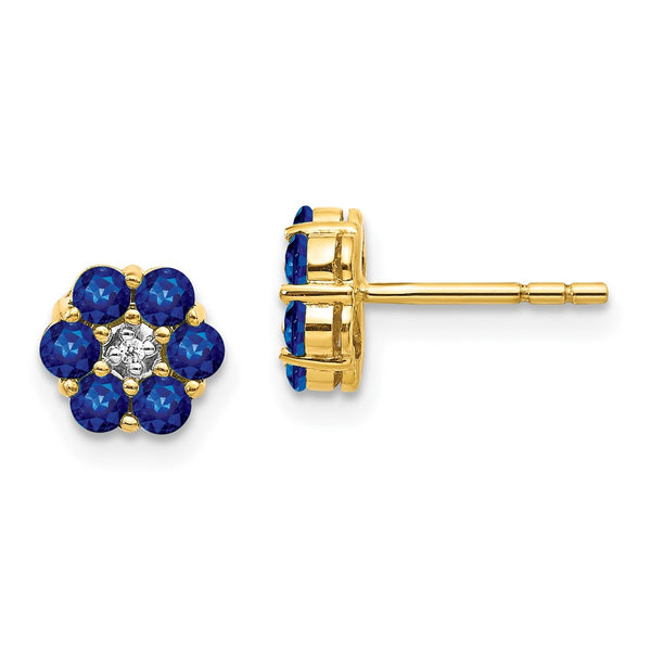 14K Gold Sapphire & Diamond Stud Earrings - .85mm Rhodium-Plated
