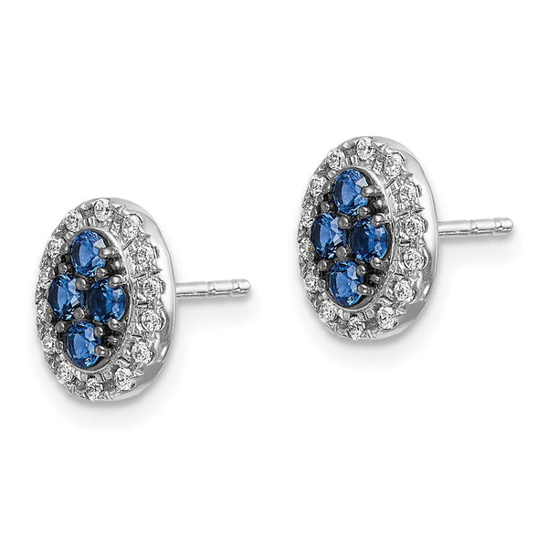 14K White Gold Oval Post Earrings with Diamonds & Sapphires