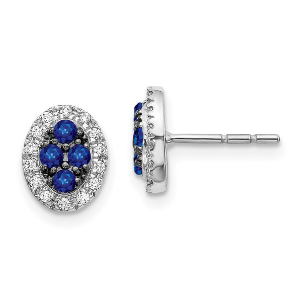 14K White Gold Oval Post Earrings with Diamonds & Sapphires