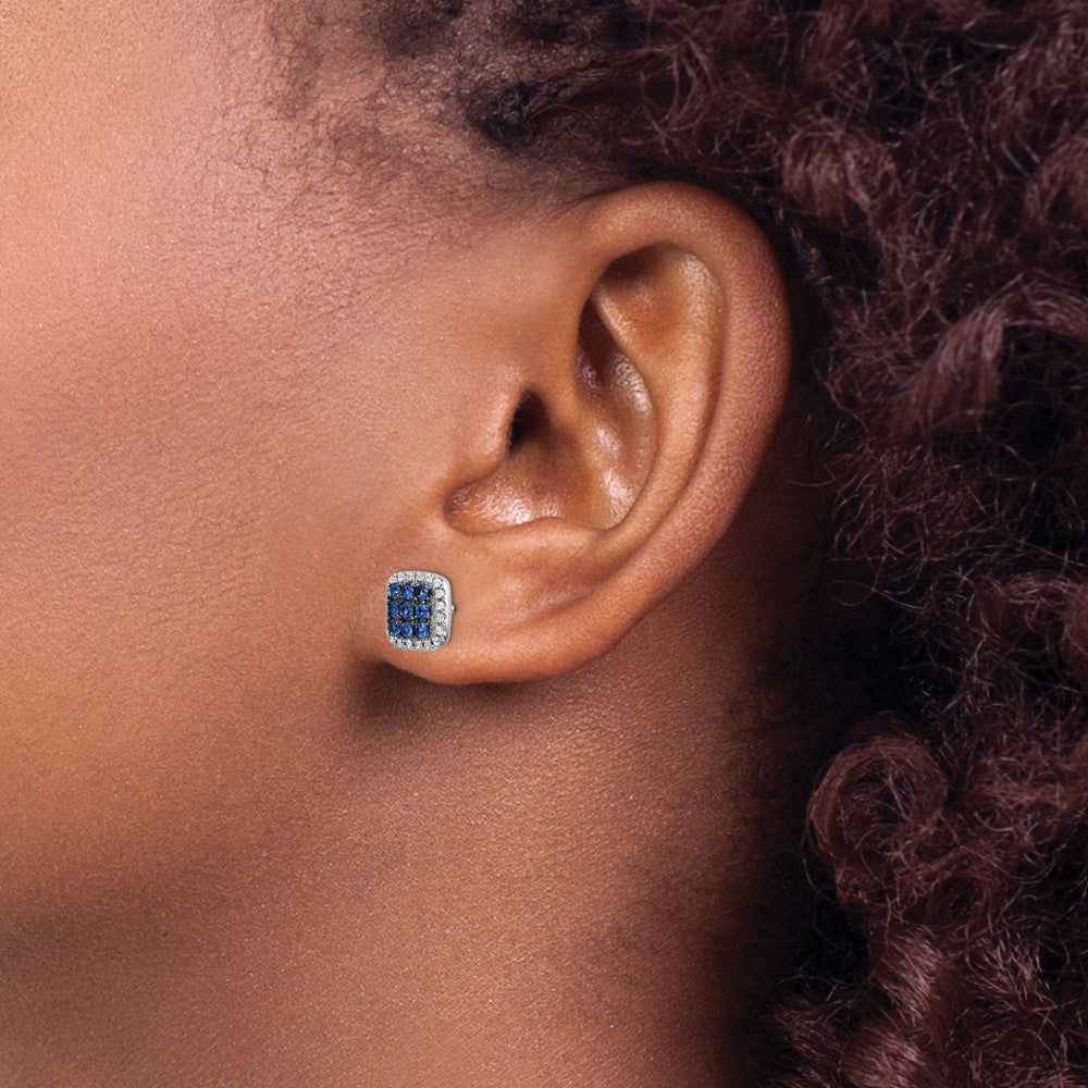 Buy Designer 14K White Gold Diamond & Sapphire Stud Earrings - Stylish Value