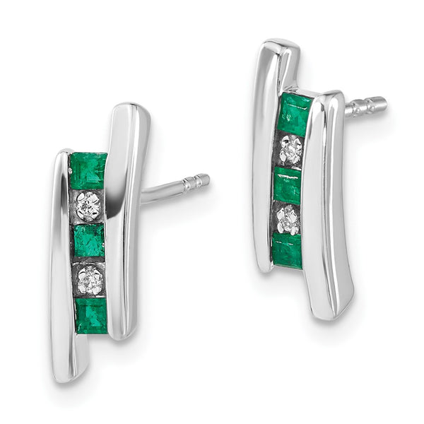 14K White Gold Emerald & Diamond Earrings - Style GR1-1017121