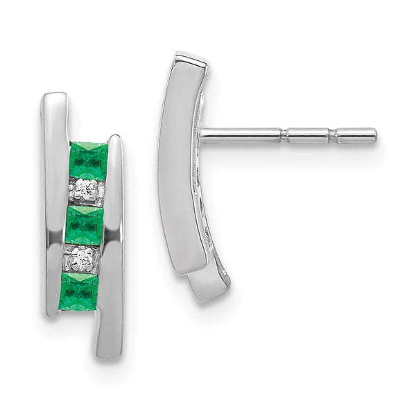 14K White Gold Emerald & Diamond Earrings - Style GR1-1017121