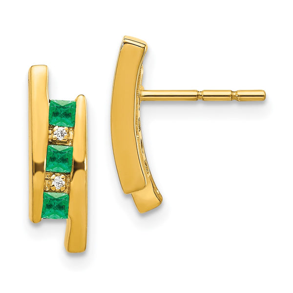 14K Gold Emerald & Diamond Earrings - Style GR1-1003334