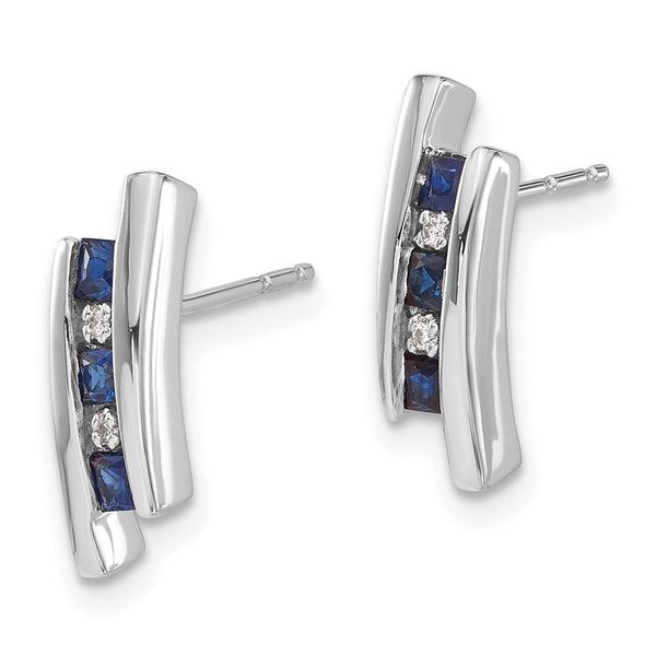 14K White Gold Sapphire & Diamond Earrings - 0.85mm