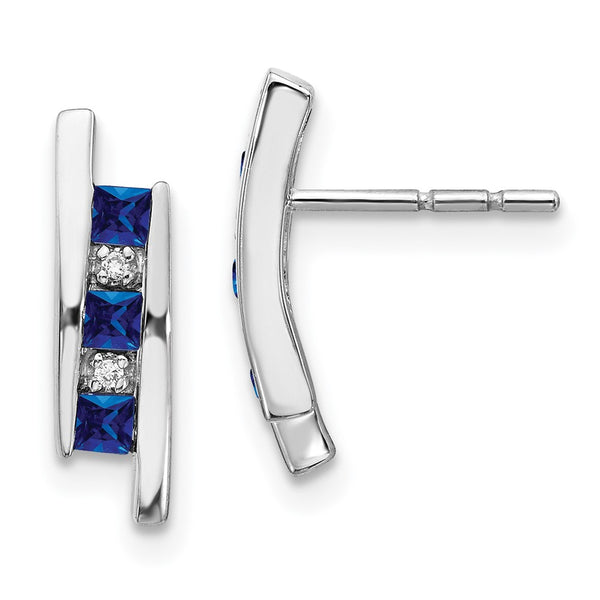 14K White Gold Sapphire & Diamond Earrings - 0.85mm