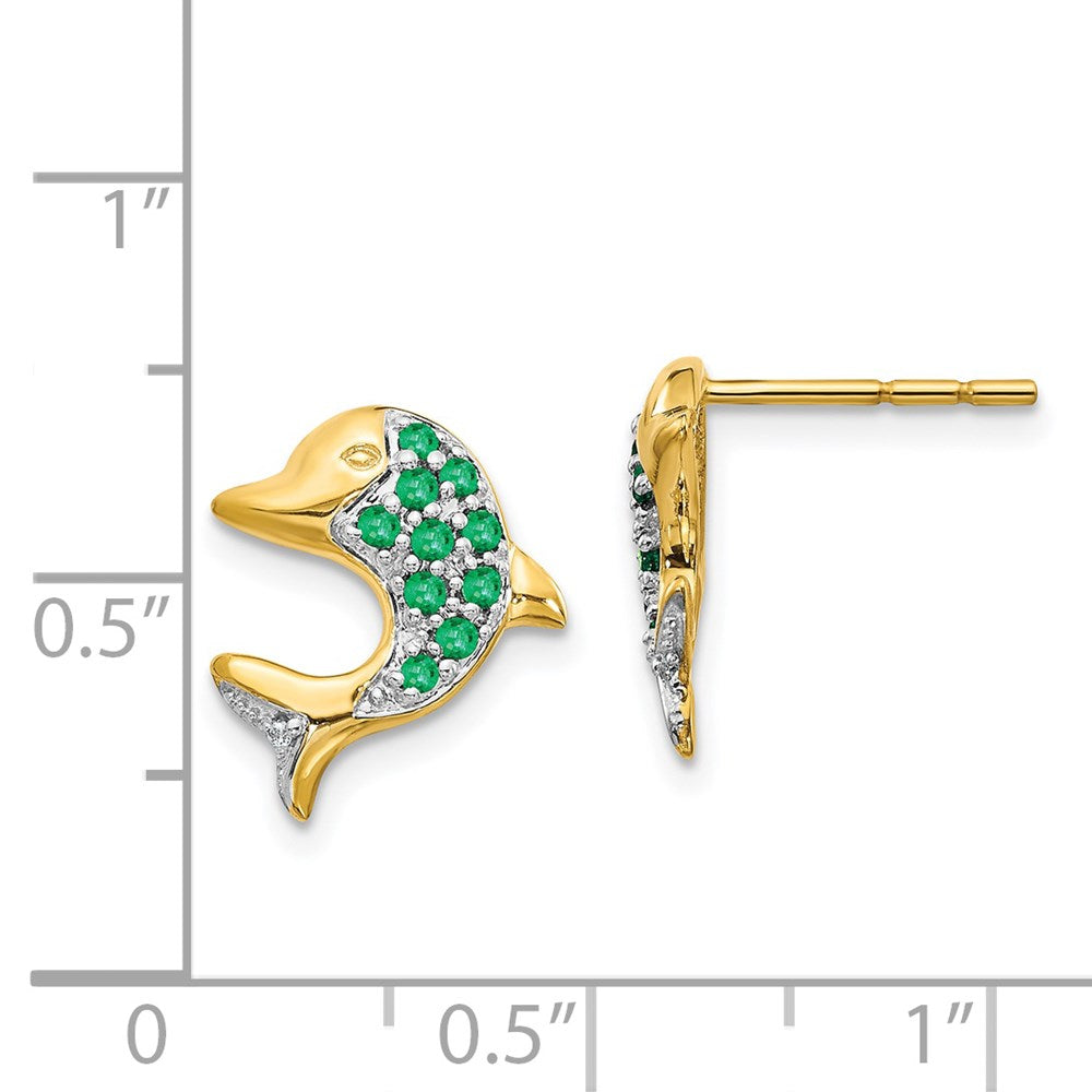 Shop Stylish 14K Gold Emerald & Diamond Dolphin Stud Earrings | 0.85mm, Luxury Design
