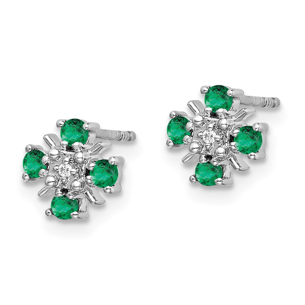 High-Quality 14K White Gold Emerald & Diamond Stud Earrings - Stylish Value
