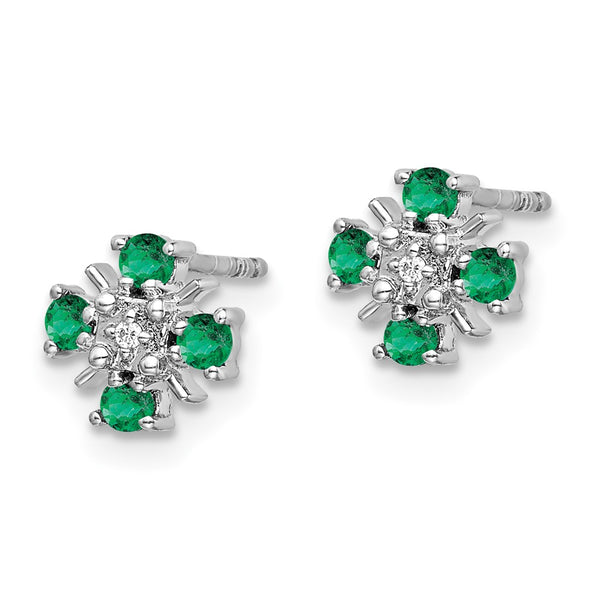 14K White Gold Emerald & Diamond Stud Earrings - Style GR1-1003341