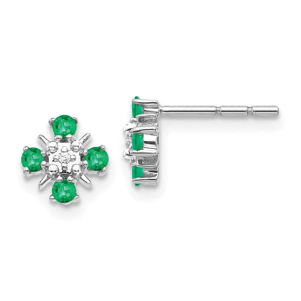 14K White Gold Emerald & Diamond Stud Earrings - Style GR1-1003341