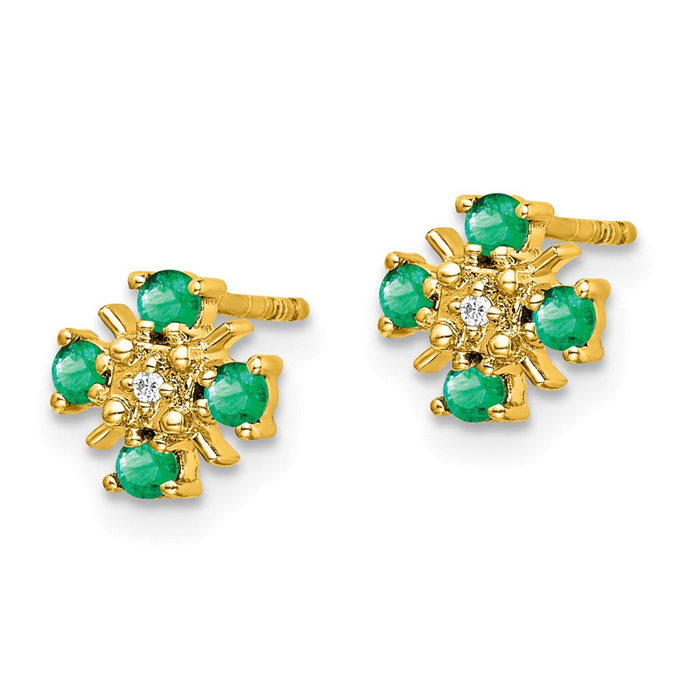 Buy Stylish 14K Gold Emerald & Diamond Stud Earrings - Exclusive Value!