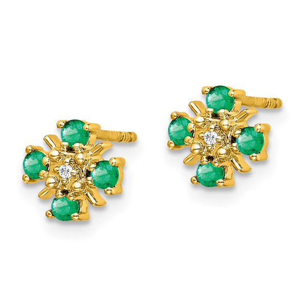 14K Gold Emerald & Diamond Stud Earrings - Style GR1-1003340