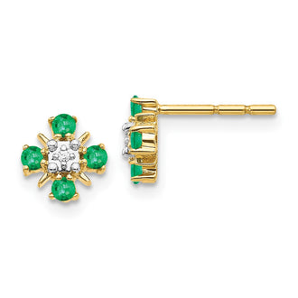 Exclusive 14K Gold Earrings with .01 Carat Lab Grown Diamond & Emerald
