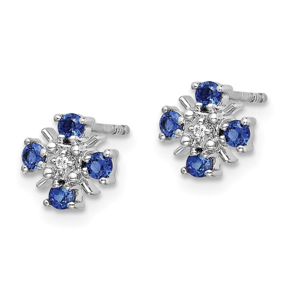 14K White Gold Blue Sapphire & Diamond Stud Earrings