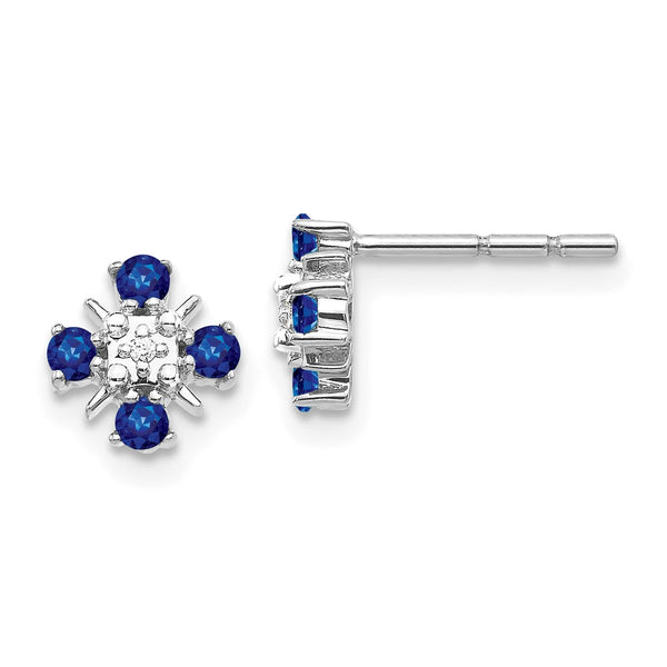14K White Gold Blue Sapphire & Diamond Stud Earrings