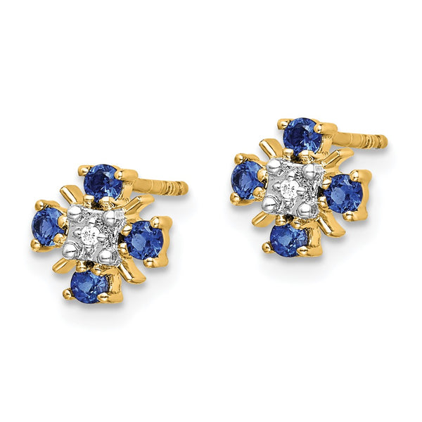 14K Gold Blue Sapphire & Diamond Stud Earrings