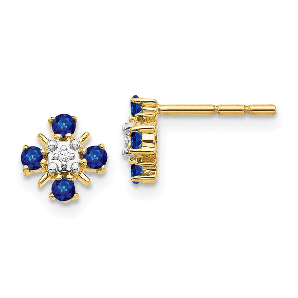 14K Gold Blue Sapphire & Diamond Stud Earrings