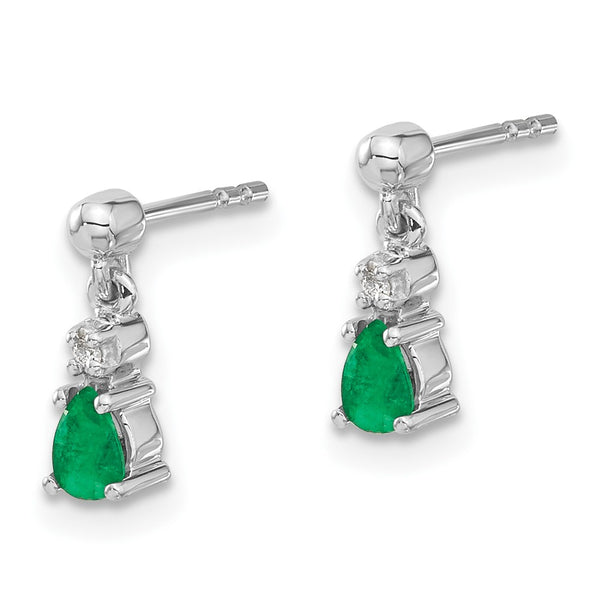 14K White Gold Emerald & Diamond Drop Earrings - Style GR1-1003344