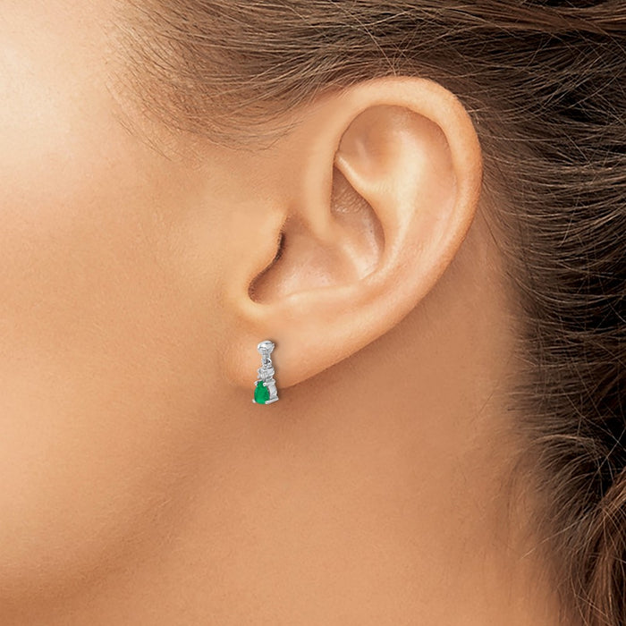 Exclusive 14K White Gold Emerald & Diamond Drop Earrings - Stylish Luxury-3