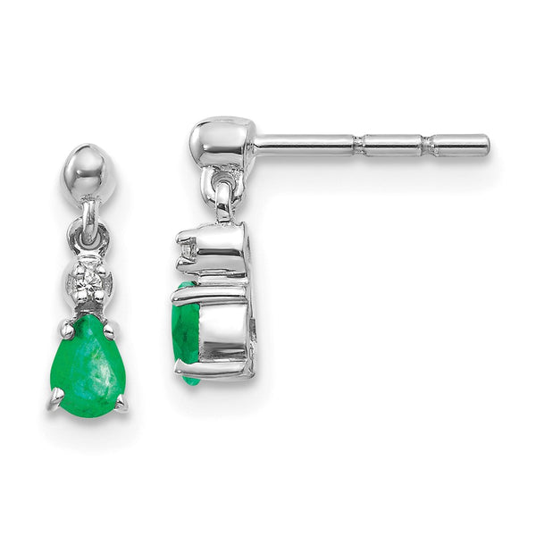 14K White Gold Emerald & Diamond Drop Earrings - Style GR1-1003344