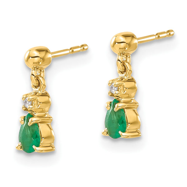 14K Gold Emerald & Diamond Drop Earrings