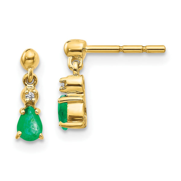 14K Gold Emerald & Diamond Drop Earrings