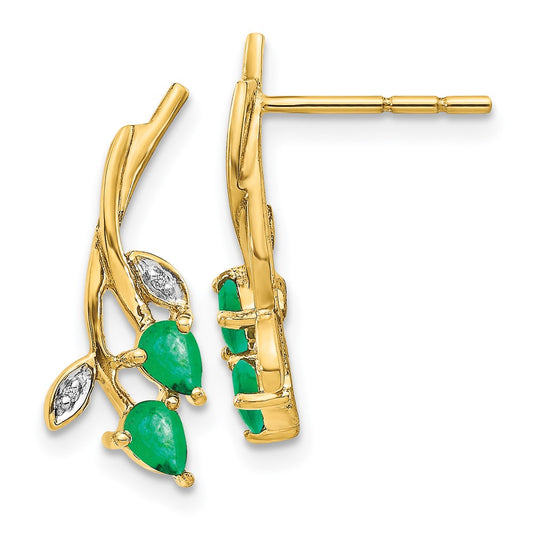 Shop 14K Gold Floral Post Earrings with Diamonds & Pear Emeralds - Stylish Luxury!