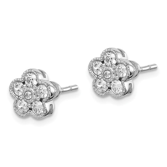 Designer 14K White Gold Floral Earrings with 1/2 Carat Lab-Grown Diamonds