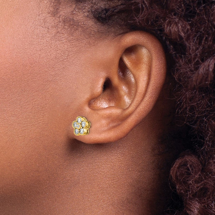 Shop Stylish 14K Floral Post Earrings with 3/4 Carat VS DEF Lab-Grown Diamonds-3