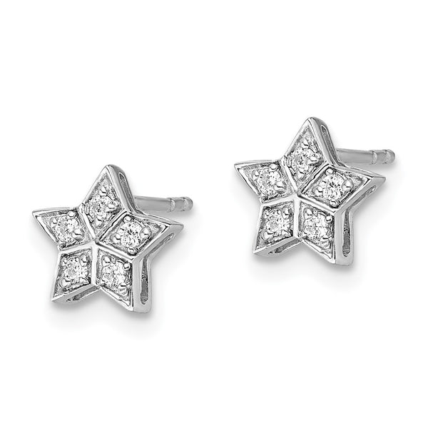 14K White Gold Diamond Star Stud Earrings