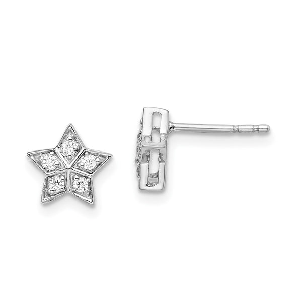 14K White Gold Diamond Star Stud Earrings